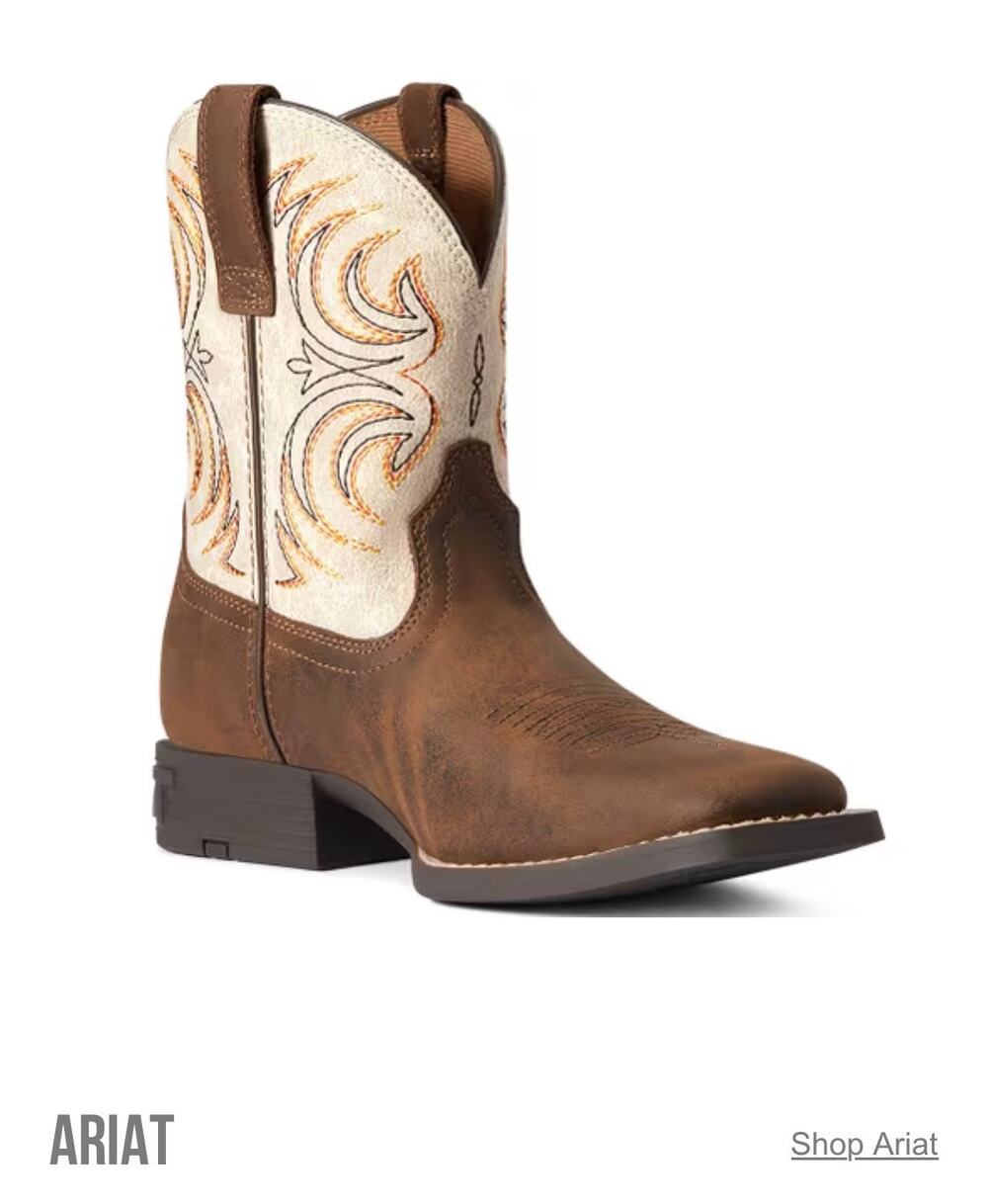 Ariat Storm Western boots Antique brown cream embroidery Youth boys 3.5 shoes